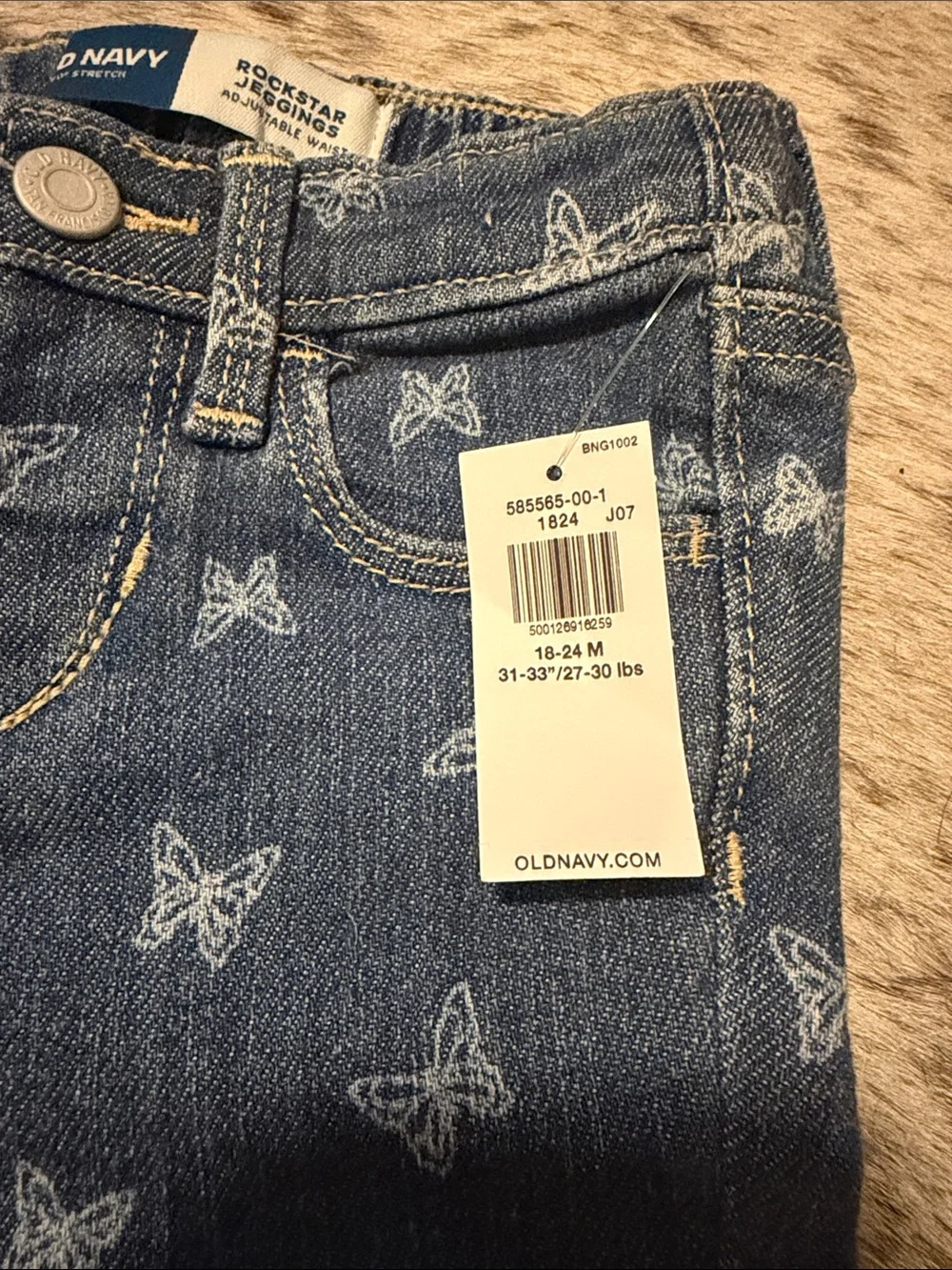 Old Navy Blue Denim Jeans with White Butterfly Print - Girls (Rockstar Jeggings)